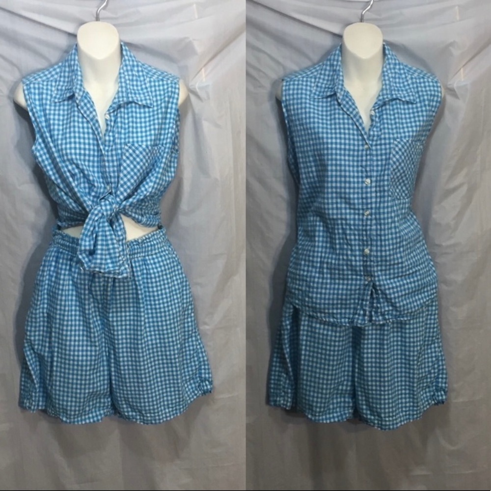 Vintage 80s shirt/short set M/L gingham